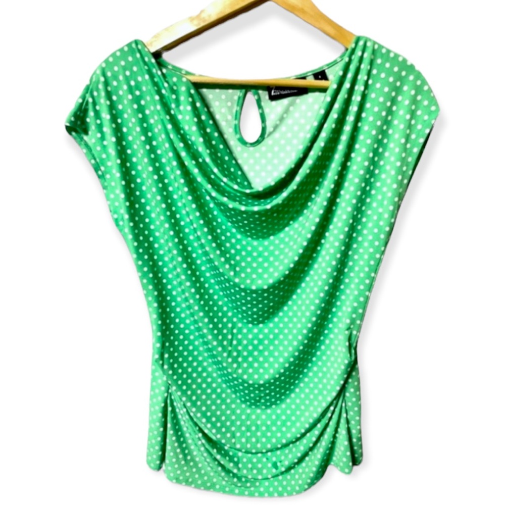 NY&CO cute girly fun polka dot draped  cowl neck stretch knit short sleeve #17A